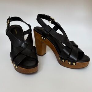 Coach Black Leather Platform Sandals
